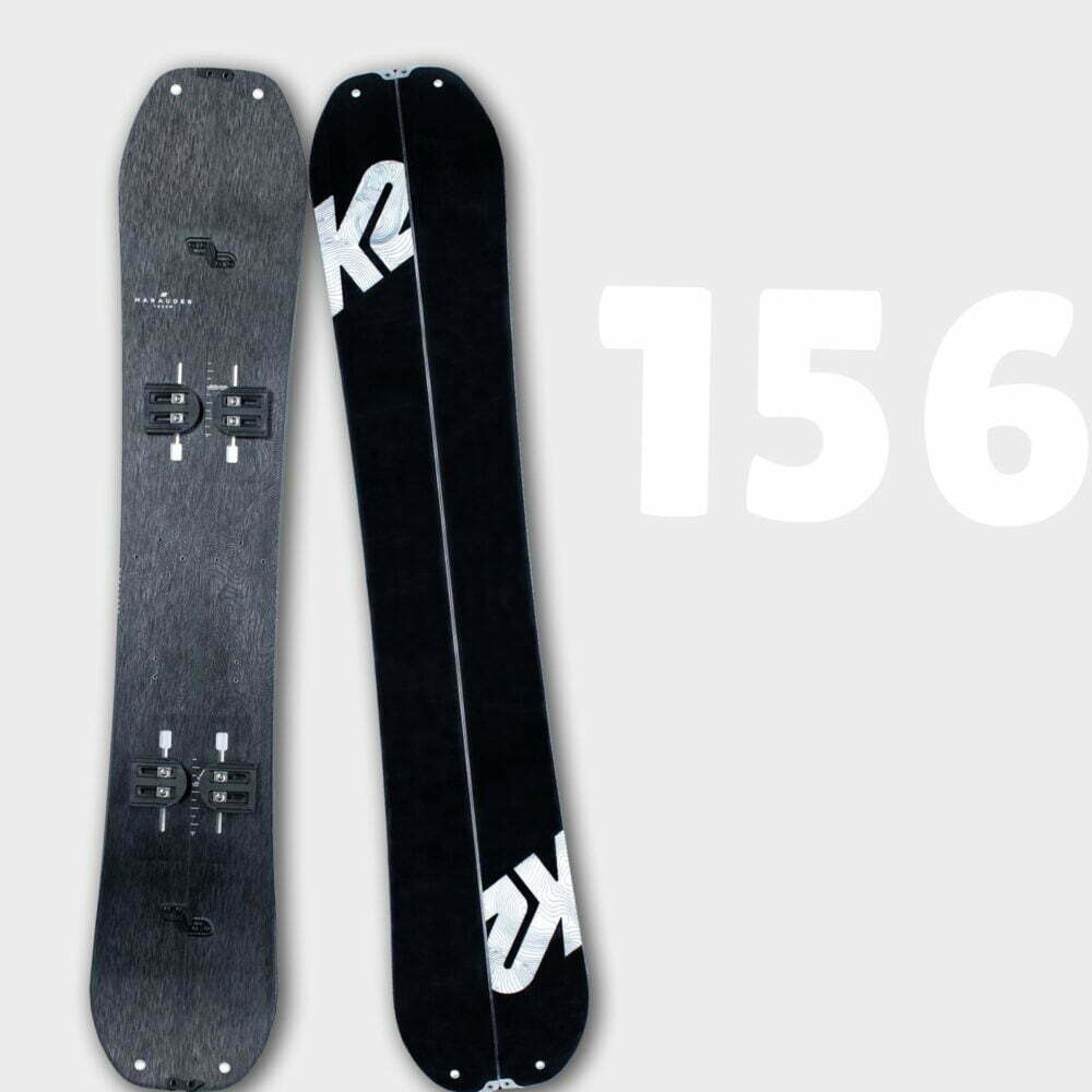 Illustrer l'ensemble de splitboard K2 Marauder 156 disponible en location chez Splitboard QC