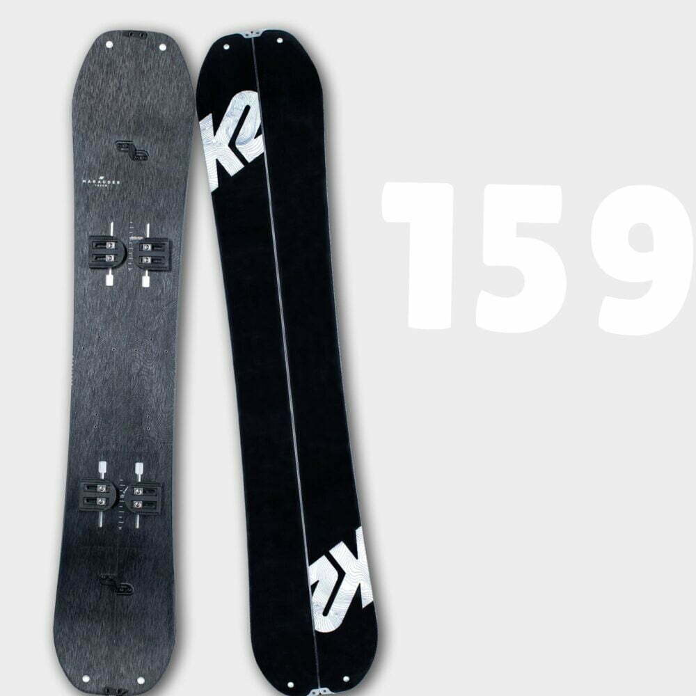 Illustrer l'ensemble de splitboard K2 Marauder 159 disponible en location chez Splitboard QC
