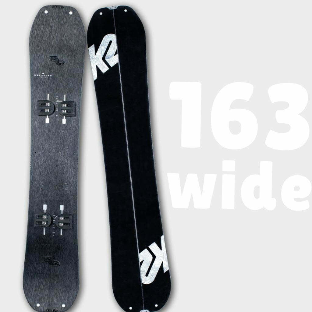 Illustrer l'ensemble de splitboard K2 Marauder 163 wide disponible en location chez Splitboard QC