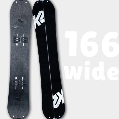 Illustrer l'ensemble de splitboard K2 Marauder 166 wide disponible en location chez Splitboard QC